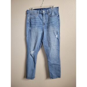 Gap 1969 Womens 31 True Skinny Mid Rise Jeans Blue Stretch Distressed